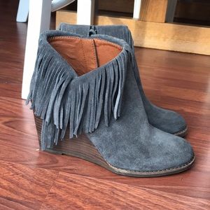 Lucky Brand Yachin Fringe Wedge Booties